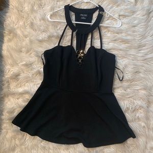 Cute city chic halter top with peplum bottom and chain detail! Never worn!